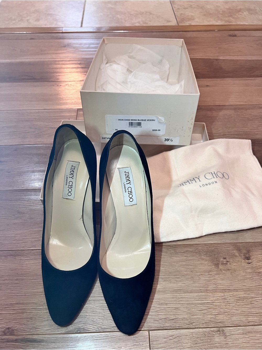 Jimmy Choo Black Suede Pointed Toe Pumps 39.5